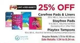 ShopRite Carefree Pads & Liners, Stayfree Pads, Playtex Tampons offer