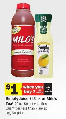 Meijer Simply Juice or Milo's Tea offer