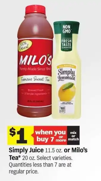 Meijer Simply Juice or Milo's Tea offer