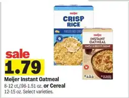 Meijer Meijer Instant Oatmeal or Cereal offer