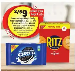 Meijer Oreo or Chips Ahoy! Family Size Cookies, Ritz Crackers, Wheat Thins, Triscuit Crackers offer