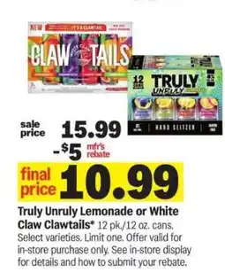 Meijer Truly Unruly Lemonade or White Claw Clawtails offer