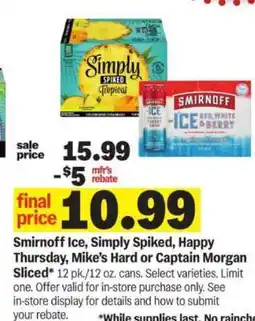 Meijer Smirnoff Ice, Simply Spiked, Happy Thursday, Mike’s Hard or Captain Morgan Sliced offer