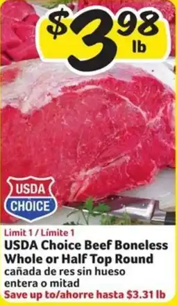 Fresco y Más USDA choice beef boneless whole or half top round offer