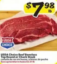 Fresco y Más USDA Choice Beef Boneless Top Round or Chuck Steak offer