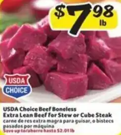 Fresco y Más USDA Choice Beef Boneless Extra Lean Beef for Stew or Cube Steak offer
