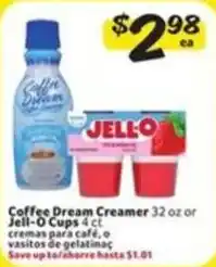 Fresco y Más Coffee dream creamer or jell-o cups offer