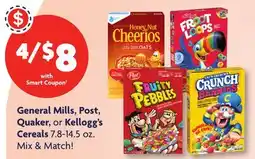 Family Dollar General Mills, Post, Quaker, or Kellogg's Cereals offer