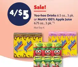 Family Dollar Yoo‑hoo Drinks 6.5 oz., 3 pk. or Mott's 100% Apple Juice 6.75 oz., 3 pk.**§ offer
