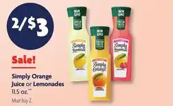 Family Dollar Simply Orange Juice or Lemonades offer