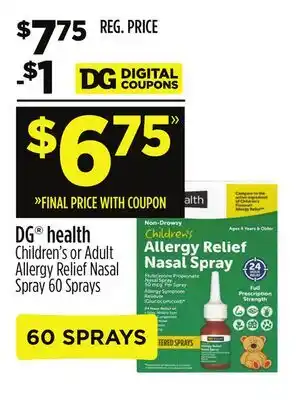 Dollar General DG health Children's or Adult Allergy Relief Nasal Spray offer