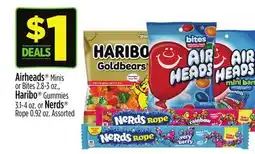 Dollar General Airheads Minis or Bites 2.8-3 oz., Haribo Gummies 3.1-4 oz. or Nerds Rope 0.92 oz offer