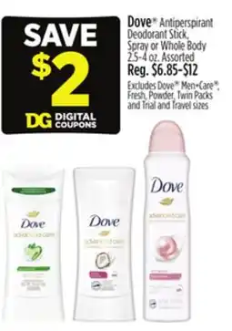 Dollar General Dove Antiperspirant Deodorant Stick, Spray or Whole Body offer