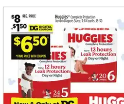 Dollar General Huggies Complete Protection Jumbo Diapers offer