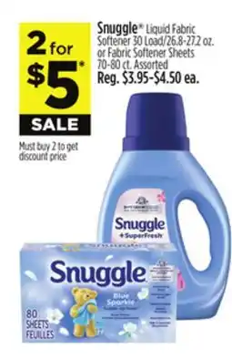 Dollar General Snuggle Liquid Fabric Softener or Fabric Softener Sheets offer