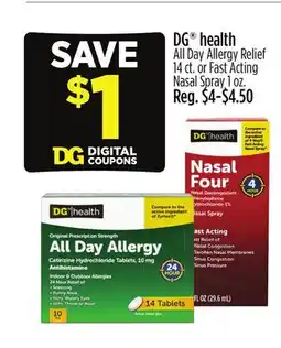 Dollar General DG health All Day Allergy Relief or Fast Acting Nasal Spray offer