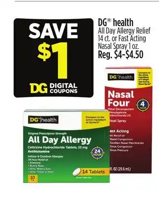Dollar General DG health All Day Allergy Relief or Fast Acting Nasal Spray offer