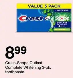 Target Crest+Scope Outlast Complete Whitening 3-pk. toothpaste offer