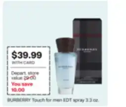 CVS BURBERRY Touch for men EDT spray 3.3 oz offer