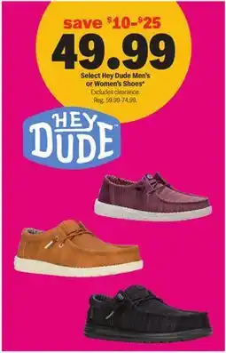 Meijer Select Hey Dude Men's or Women's Shoes offer