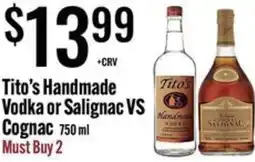 Tito's Handmade Vodka or Salignac VS Cognac