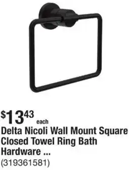 The Home Depot Delta Nicoli Wall Mount Square Closed Towel Ring Bath Hardware offer