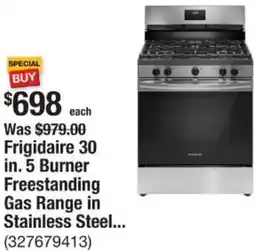 The Home Depot Frigidaire 30 in. 5 Burner Freestanding Gas Range in Stainless Steel offer