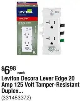 The Home Depot Leviton Decora Lever Edge 20 Amp 125 Volt Tamper-Resistant Duplex offer