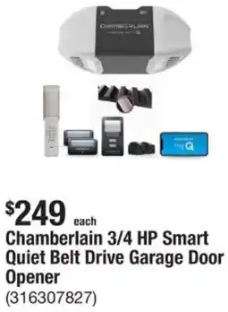 The Home Depot Chamberlain 3/4 HP Smart Quiet Belt Drive Garage Door Opener offer