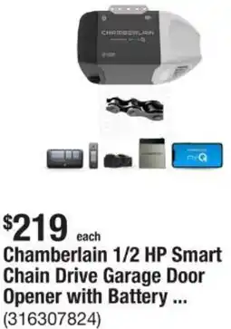 The Home Depot Chamberlain 1/2 HP Smart Chain Drive Garage Door Opener offer