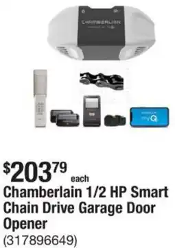 The Home Depot Chamberlain 1/2 HP Smart Chain Drive Garage Door Opener offer