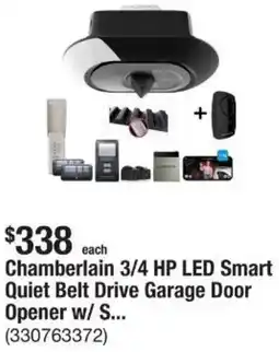 The Home Depot Chamberlain 3/4 HP LED Smart Quiet Belt Drive Garage Door Opener offer