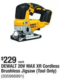 The Home Depot Dewalt 20v max xr cordless brushless jigsaw offer
