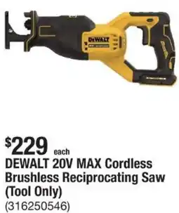 The Home Depot Dewalt 20v max cordless brushless reciprocating saw offer