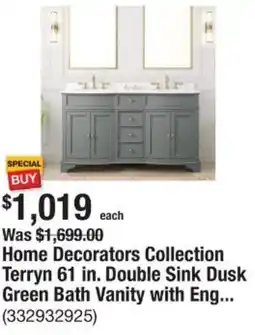 The Home Depot Home Decorators Collection Terryn 61 in. Double Sink Dusk Green Bath Vanity offer