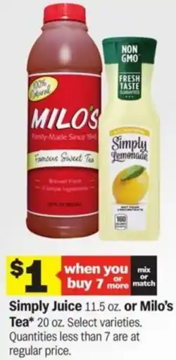 Meijer Simply Juice or Milo's Tea offer