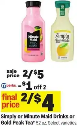 Meijer Simply or Minute Maid Drinks or Gold Peak Tea offer