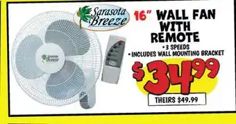 Ollie's Sarasota Breeze 16 WALL FAN WITH REMOTE offer