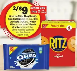 Meijer Oreo or Chips Ahoy! Family Size Cookies., Ritz Crackers, Wheat Thins or Triscuit Crackers offer