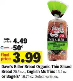 Meijer Dave's Killer Bread Organic Thin Sliced Bread, English Muffins or Bagels offer