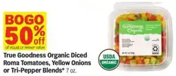 Meijer True Goodness Organic Diced Roma Tomatoes, Yellow Onions or Tri-Pepper Blends offer