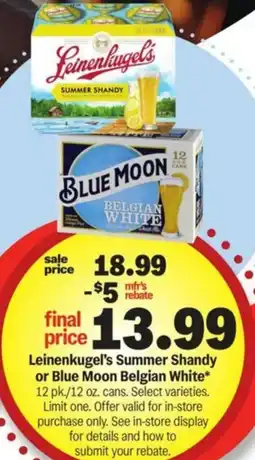 Meijer Leinenkugel's Summer Shandy or Blue Moon Belgian White offer