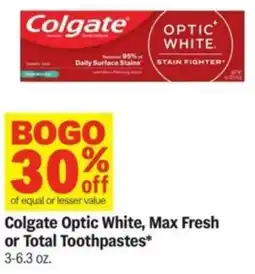 Meijer Colgate Optic White, Max Fresh or Total Toothpastes offer