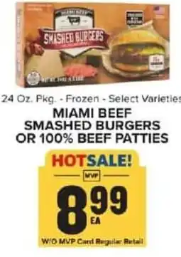 Food Lion Miami beef smashed burgers or 100% beef patties offer