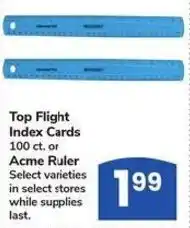 Albertsons Top flight index cards or acme ruler offer