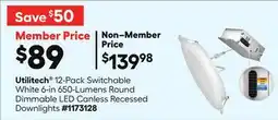 Lowe's 12-Pack Switchable White 6-in 650-Lumens Round Dimmable LED Canless Recessed Downlights offer