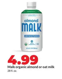 Hy-Vee Malk organic almond or oat milk offer