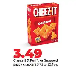 Hy-Vee Cheez it & Puff'd or Snapped snack crackers offer