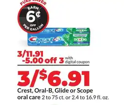 Hy-Vee Crest, Oral-B, Glide or Scope oral care offer