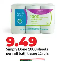 Hy-Vee Simply Done 1000 sheets per roll bath tissue offer